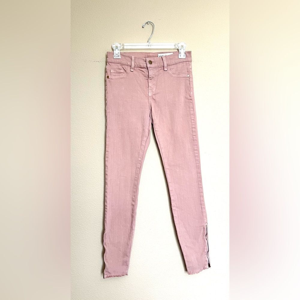 Pistola Pink Mid Rise Skinny Zipper Hem Jeans